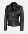 Women's Black Quilted Leather Biker Jacket Side Look