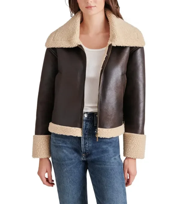 Women's Brown Shearling Aviator Leather Jacket