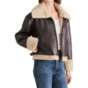 Women's Brown Shearling Aviator Leather Jacket Side Look