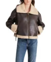 Women's Brown Shearling Aviator Leather Jacket on Sale