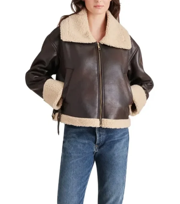 Women's Brown Shearling Aviator Leather Jacket on Sale
