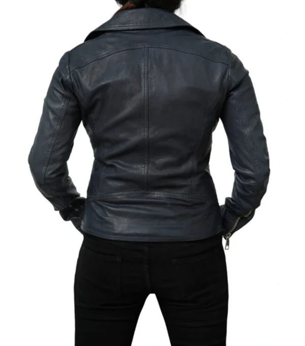 Women's Classic Fit Leather Biker Jacket Back