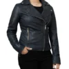 Women's Classic Fit Leather Biker Jacket Side Look