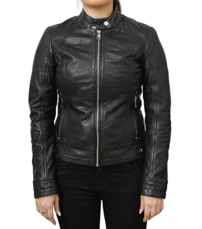 Women's Leather Cafe Racer Jacket