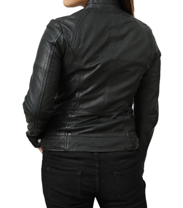 Women's Leather Cafe Racer Jacket Back
