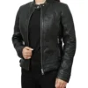 Women's Leather Cafe Racer Jacket Side Look