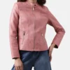 Women's Pink Leather Café Racer Jacket
