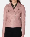 Women's Pink and Black Leather Biker Jacket