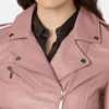 Women's Pink and Black Leather Biker Jacket Closer