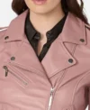 Women's Pink and Black Leather Biker Jacket Closer