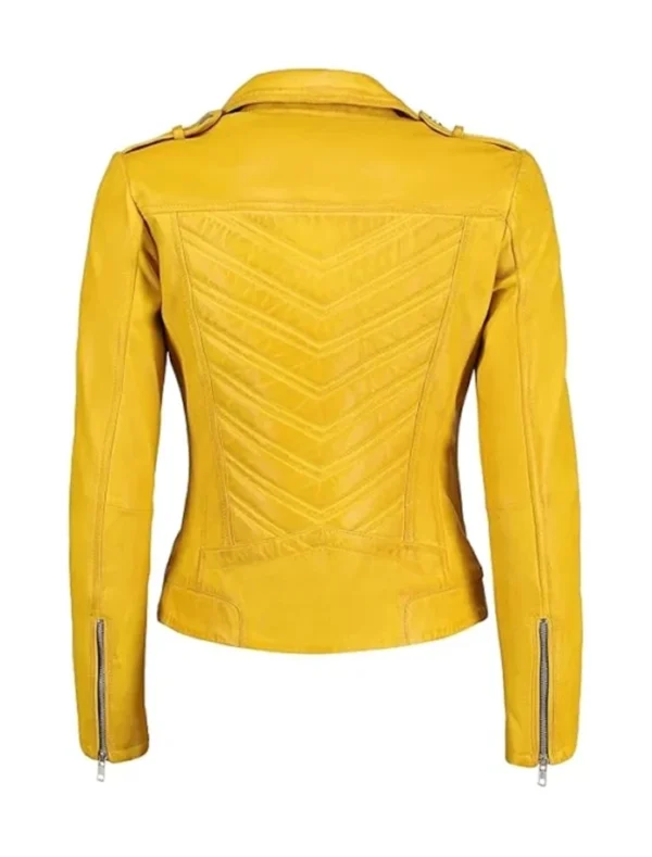 Yellow Biker Leather Jacket Back