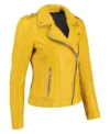 Yellow Biker Leather Jacket Side Look