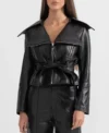 Black Belted Leather Jacket Women
