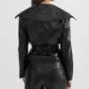 Black Belted Leather Jacket Women Back