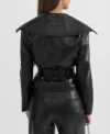 Black Belted Leather Jacket Women Back