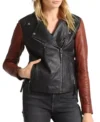 Black Biker Jacket with Brown Sleeves