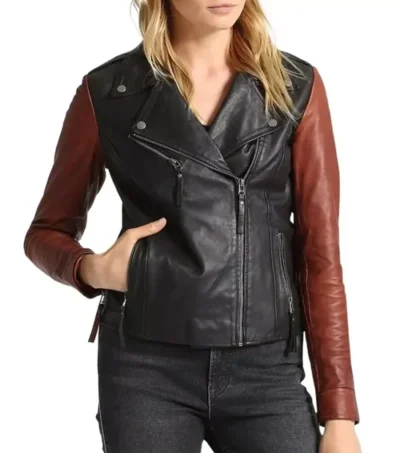 Black Biker Jacket with Brown Sleeves
