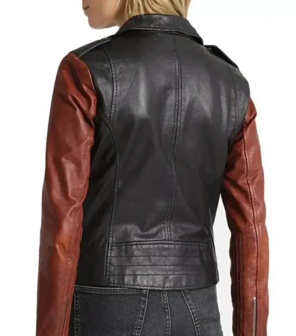 Black Biker Jacket with Brown Sleeves Back