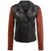 Black Biker Jacket with Brown Sleeves Front