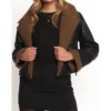 Black Biker Leather Jacket for Women with Inner Brown Fur