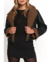 Black Biker Leather Jacket for Women with Inner Brown Fur