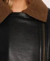 Black Biker Leather Jacket for Women with Inner Brown Fur CLoser
