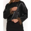 Black Biker Leather Jacket for Women with Inner Brown Fur Front