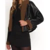 Black Biker Leather Jacket for Women with Inner Brown Fur on Sale