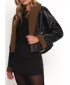 Black Biker Leather Jacket for Women with Inner Brown Fur on Sale