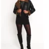 Black Biker Leather Jacket for Women with Inner Browns Fur