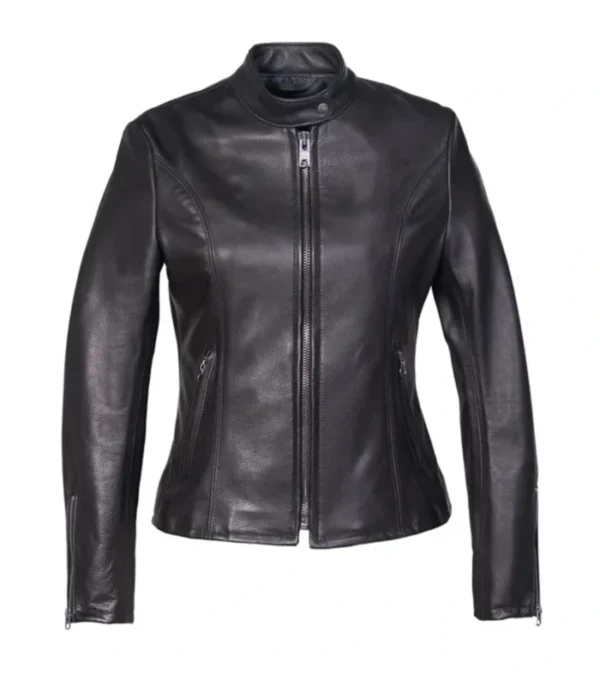 Black Cafe Racer Jacket with Zipper Cuffs