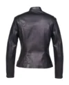Black Cafe Racer Jacket with Zipper Cuffs Back