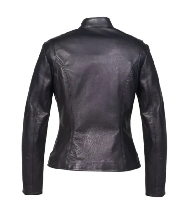 Black Cafe Racer Jacket with Zipper Cuffs Back