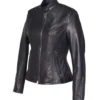 Black Cafe Racer Jacket with Zipper Cuffs Side Look