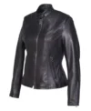Black Cafe Racer Jacket with Zipper Cuffs Side Look
