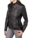 Black Cafe Racer Jacket with Zipper Cuffs on Sale