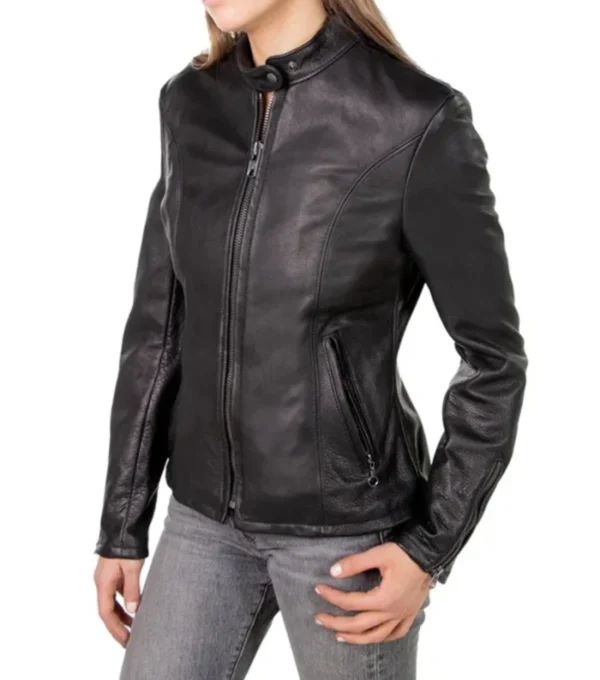 Black Cafe Racer Jacket with Zipper Cuffs on Sale