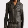 Black Distressed Leather Jacket Women Multi Zipper