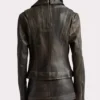 Black Distressed Leather Jacket Women Multi Zipper Back