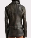 Black Distressed Leather Jacket Women Multi Zipper Back
