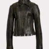Black Distressed Leather Jacket Women Multi Zipper Front