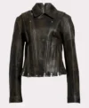 Black Distressed Leather Jacket Women Multi Zipper Front