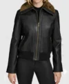 Black Leather Jacket Women Brown Fur Inner