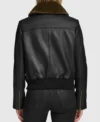 Black Leather Jacket Women Brown Fur Inner Back