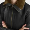 Black Leather Jacket Women Brown Fur Inner Closer