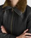 Black Leather Jacket Women Brown Fur Inner Closer