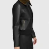 Black Leather Jacket Women Brown Fur Inner Side Look