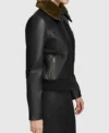 Black Leather Jacket Women Brown Fur Inner Side Look