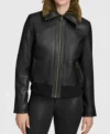 Black Leather Jacket Women Brown Fur Inner on Sale