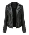 Black Leather Jacket with Lace-Up Sides